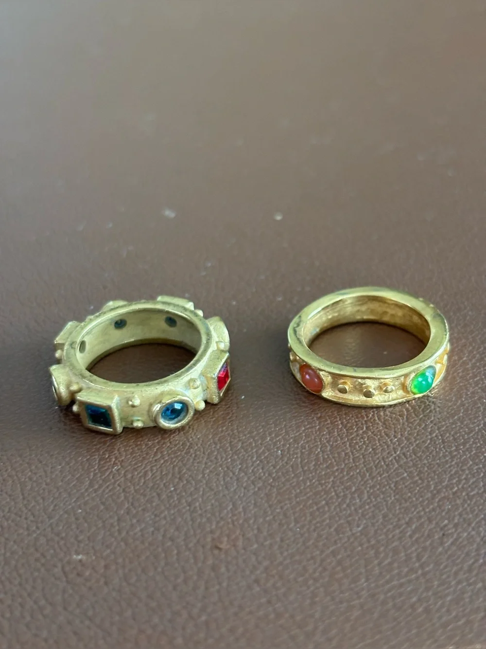 Gold-Tone Multi-Gemstone Accent Rings (Set of 2)